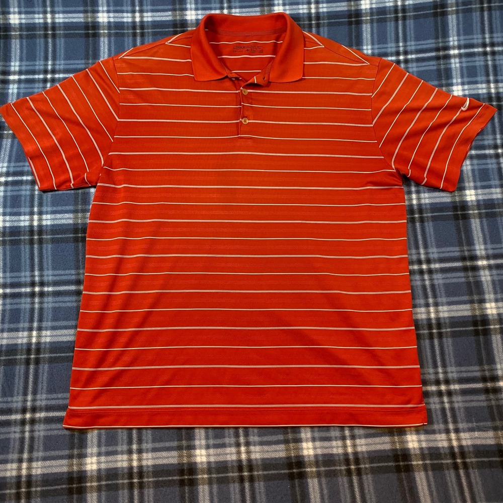 Nike Golf Dri-FIT Mens XL Red White Striped Short‎ Sleeve Polo Shirt 358325-648